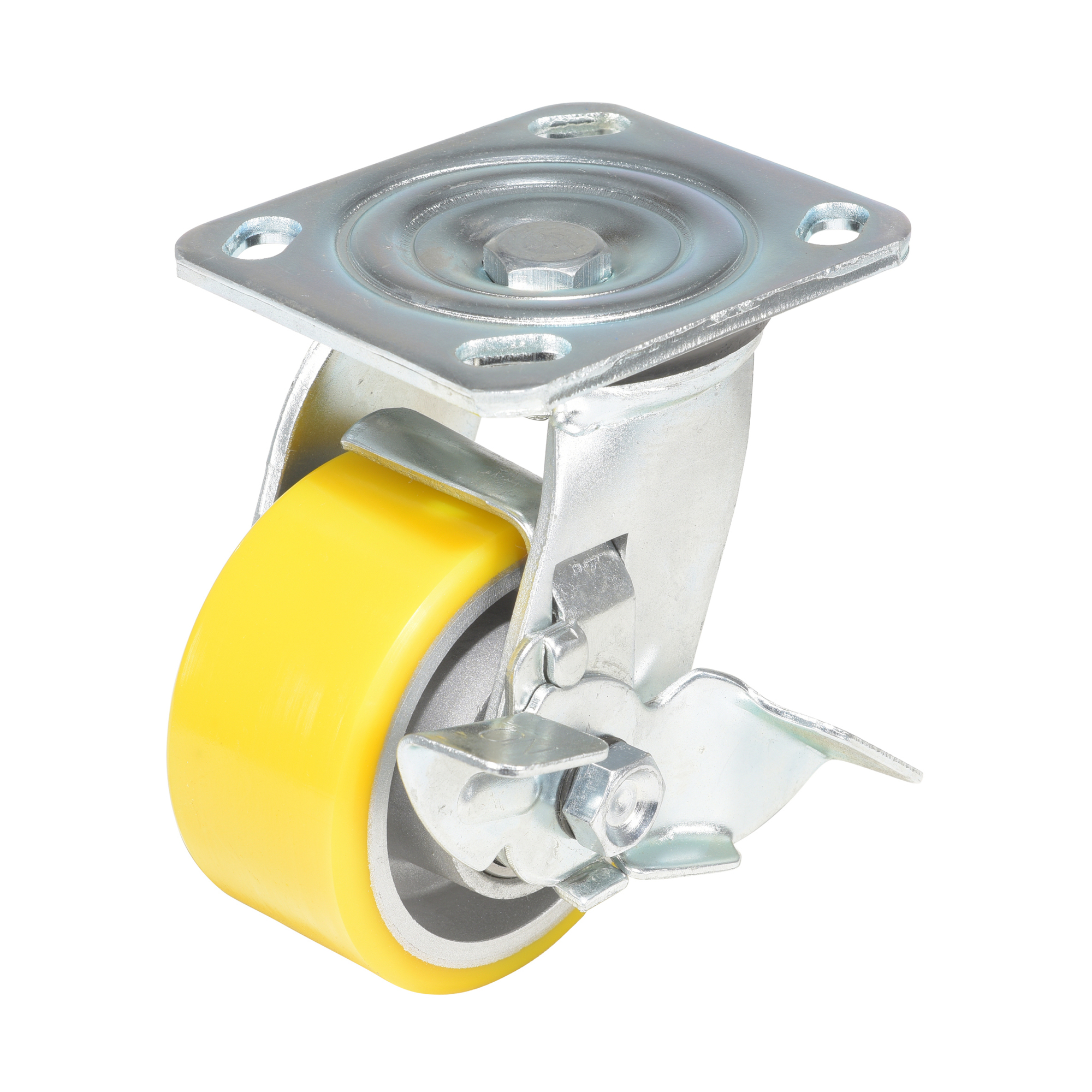 Vestil Poly Swivel Caster with Brake - 4in. x 2in., Yellow, Non-Marking, Model# CST-PY-4X2PUA-SWB